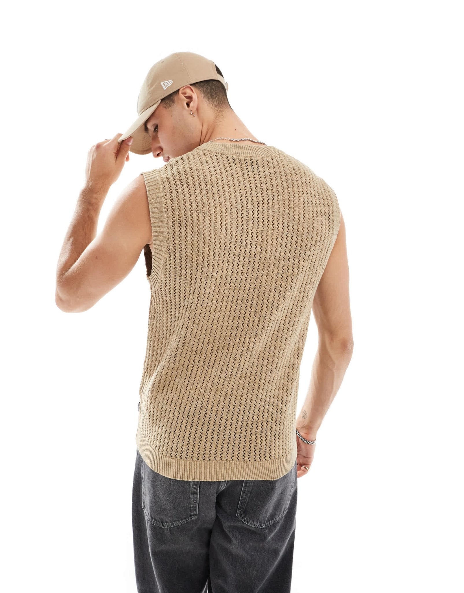 ONLY & SONS v neck open knit vest in beige - ASOS Sample Sale EU Store