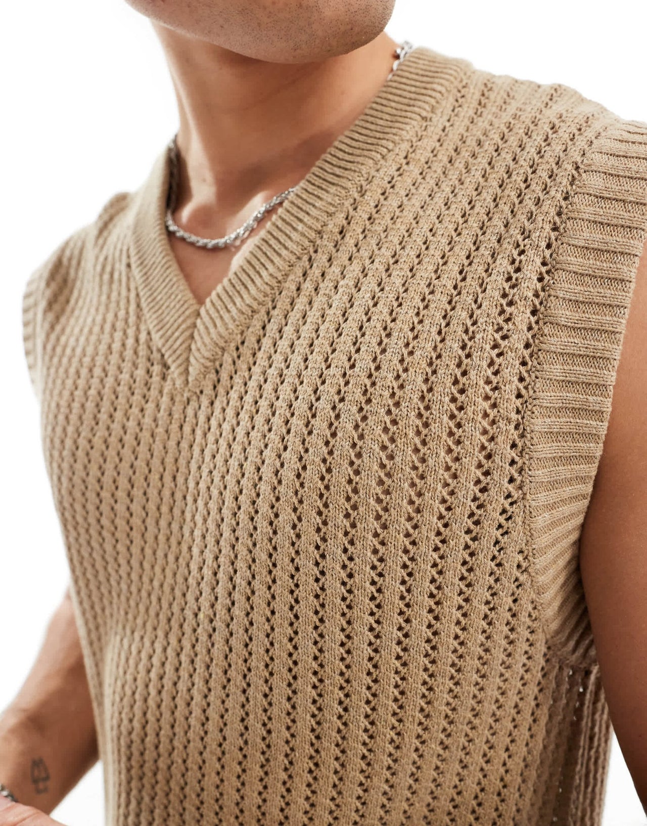 ONLY & SONS v neck open knit vest in beige - ASOS Sample Sale EU Store