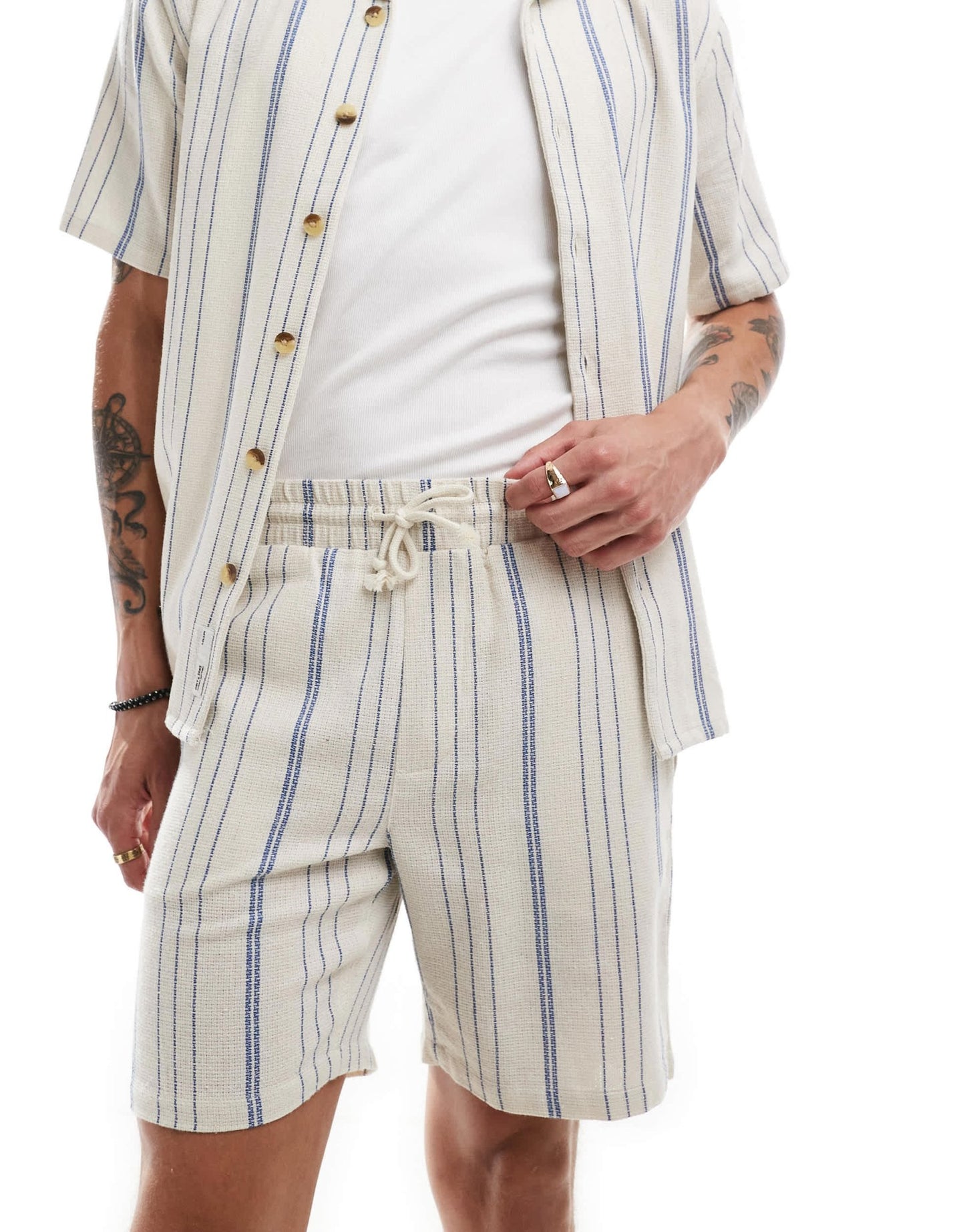 ONLY & SONS woven short co - ord in beige & blue stripe - ASOS Sample Sale EU Store