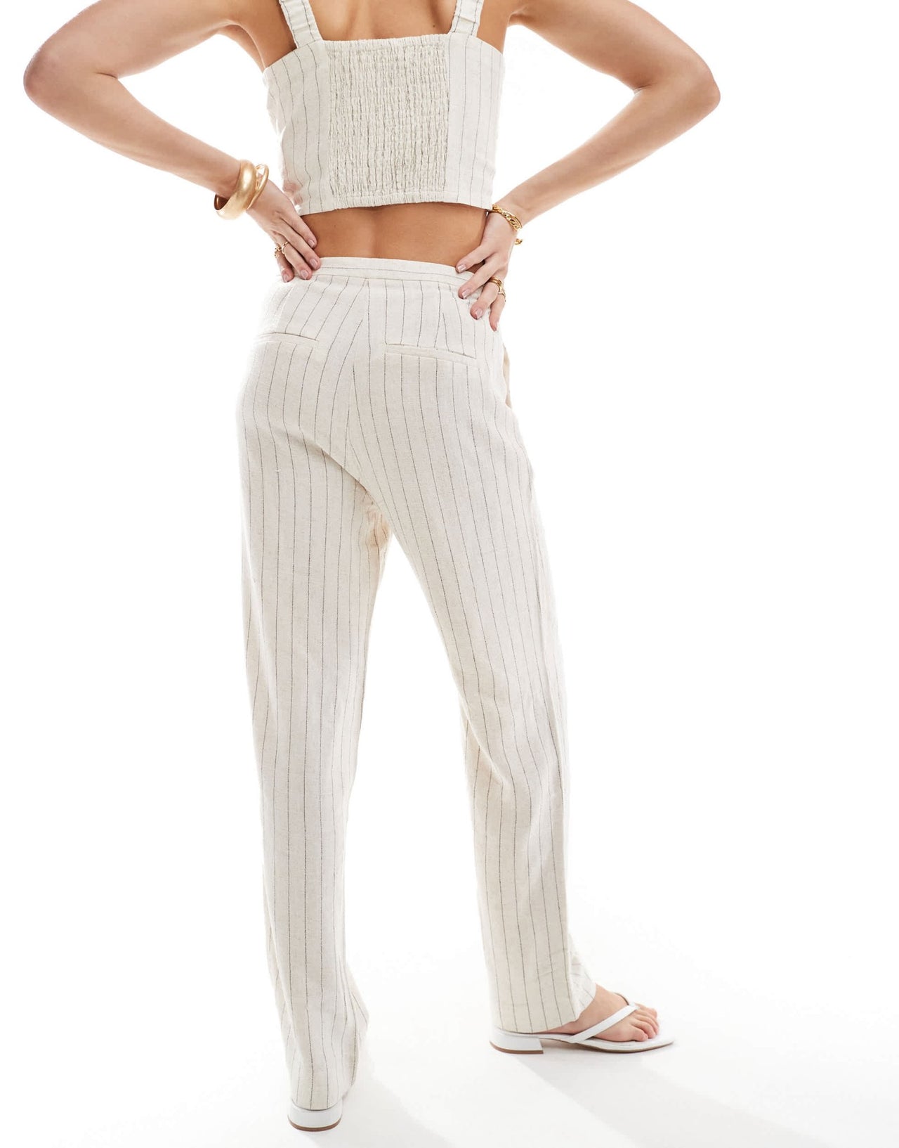 ONLY straight leg linen mix trouser co - ord in stone pinstripe - ASOS Sample Sale EU Store