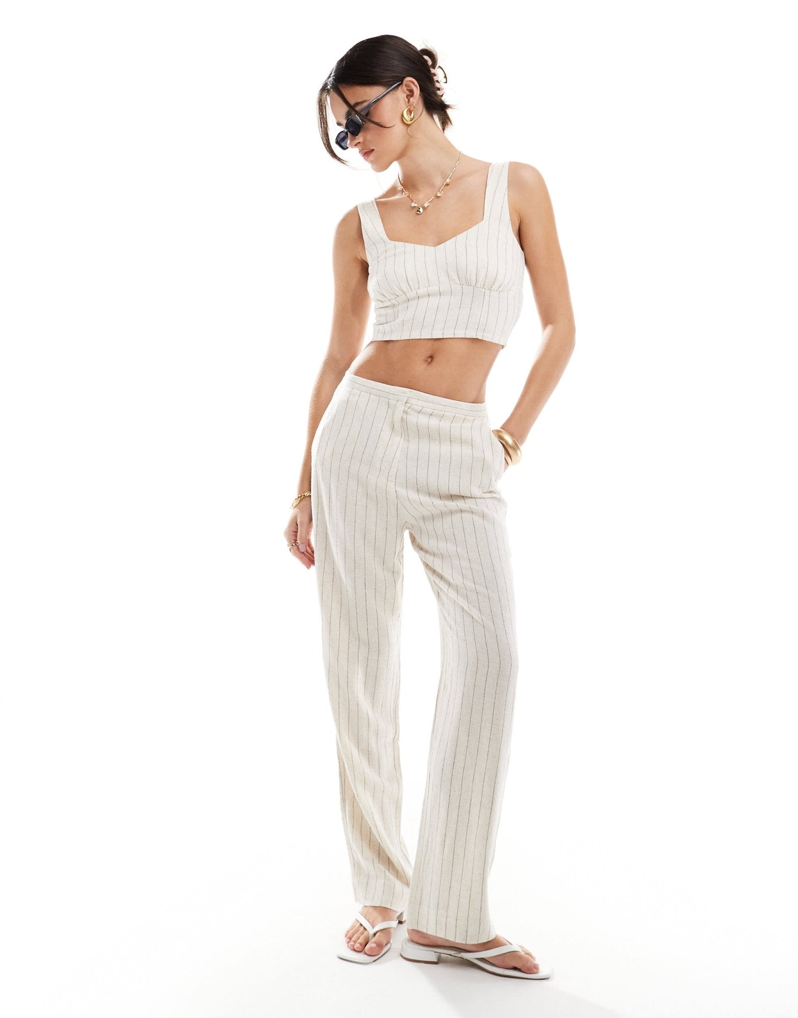 ONLY straight leg linen mix trouser co - ord in stone pinstripe - ASOS Sample Sale EU Store