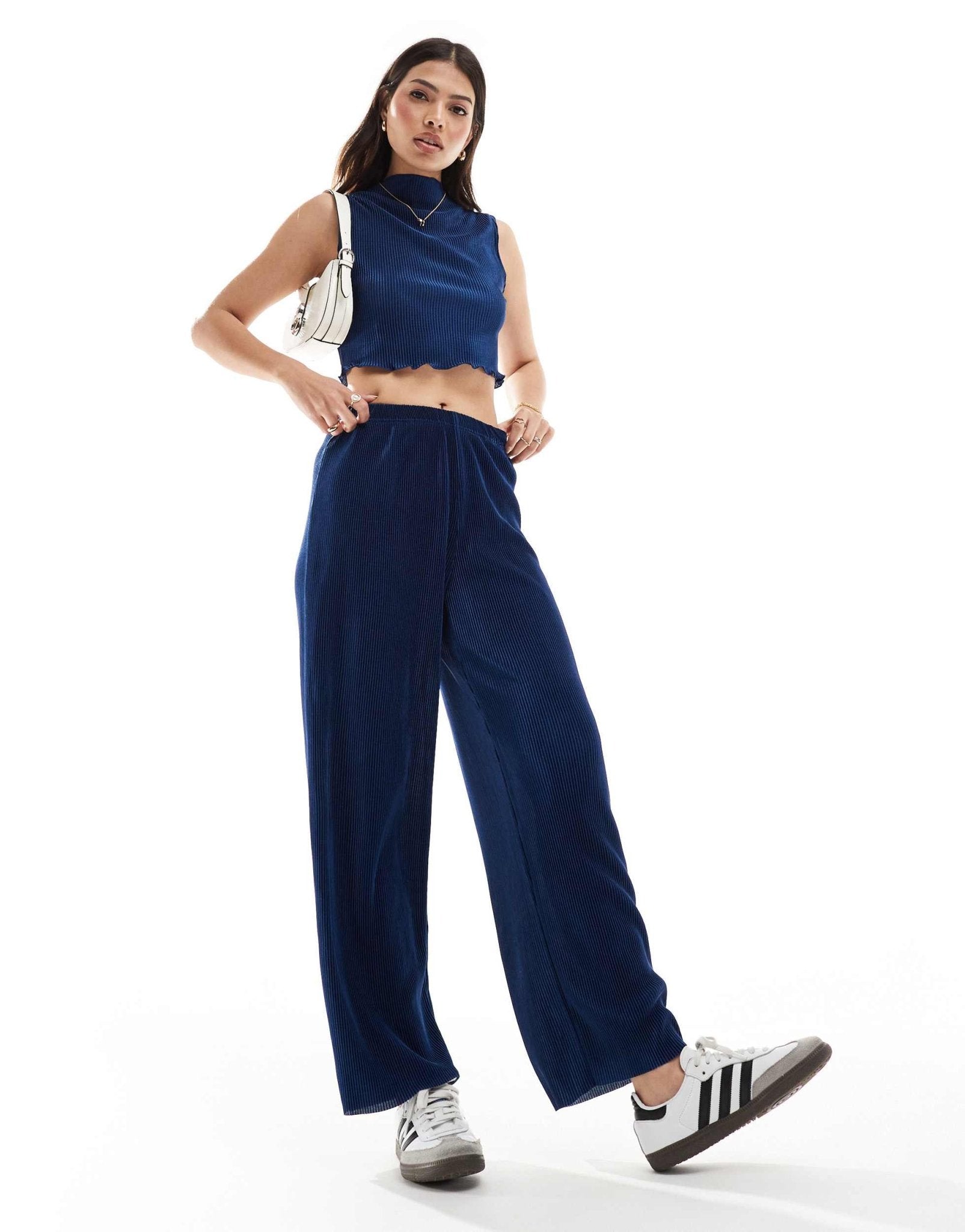 ONLY straight leg plisse trouser co - ord in navy - ASOS Sample Sale EU Store