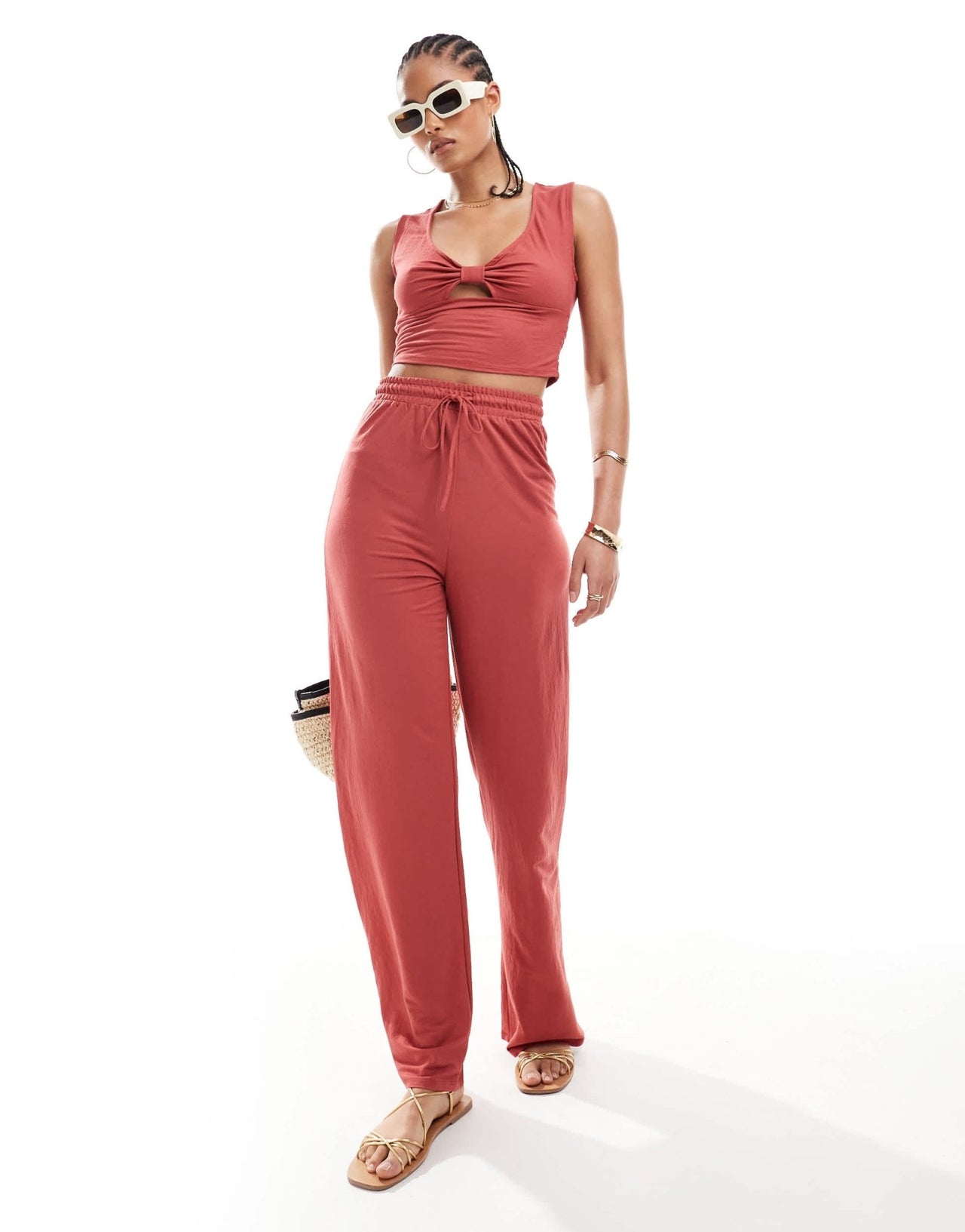ONLY Tall shirred cropped top co - ord in rust - ASOS Sample Sale EU Store