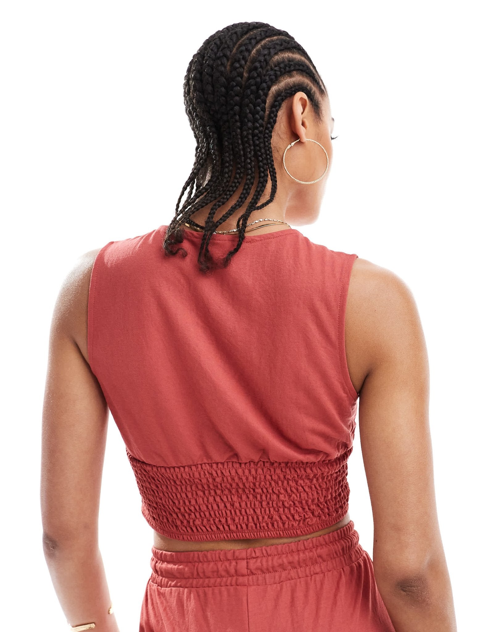 ONLY Tall shirred cropped top co - ord in rust - ASOS Sample Sale EU Store