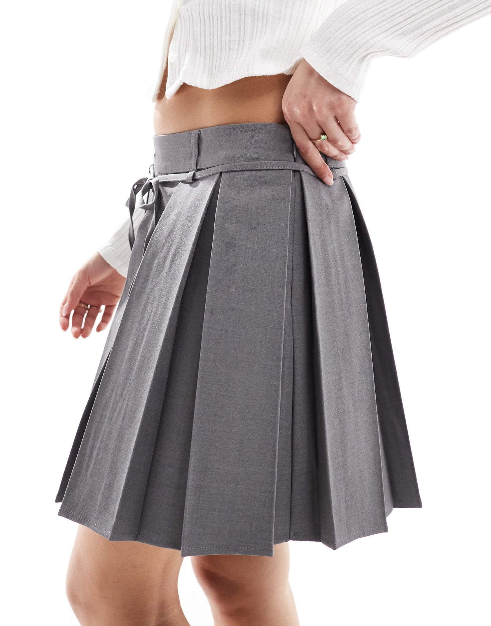 ONLY tie waist pleated mini skirt in grey - ASOS Sample Sale EU Store