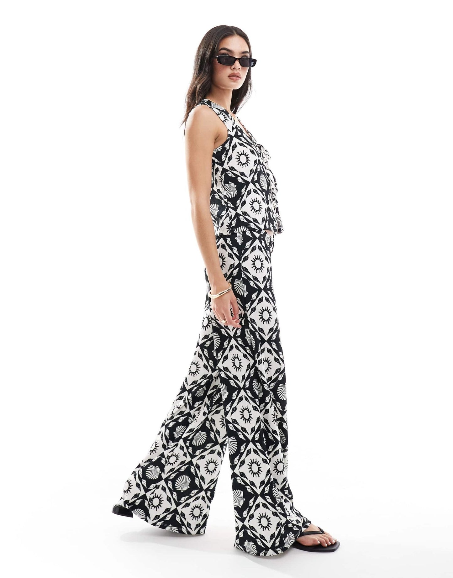 ONLY tile print wide leg trousers co - ord in black and white - ASOS Sample Sale EU Store