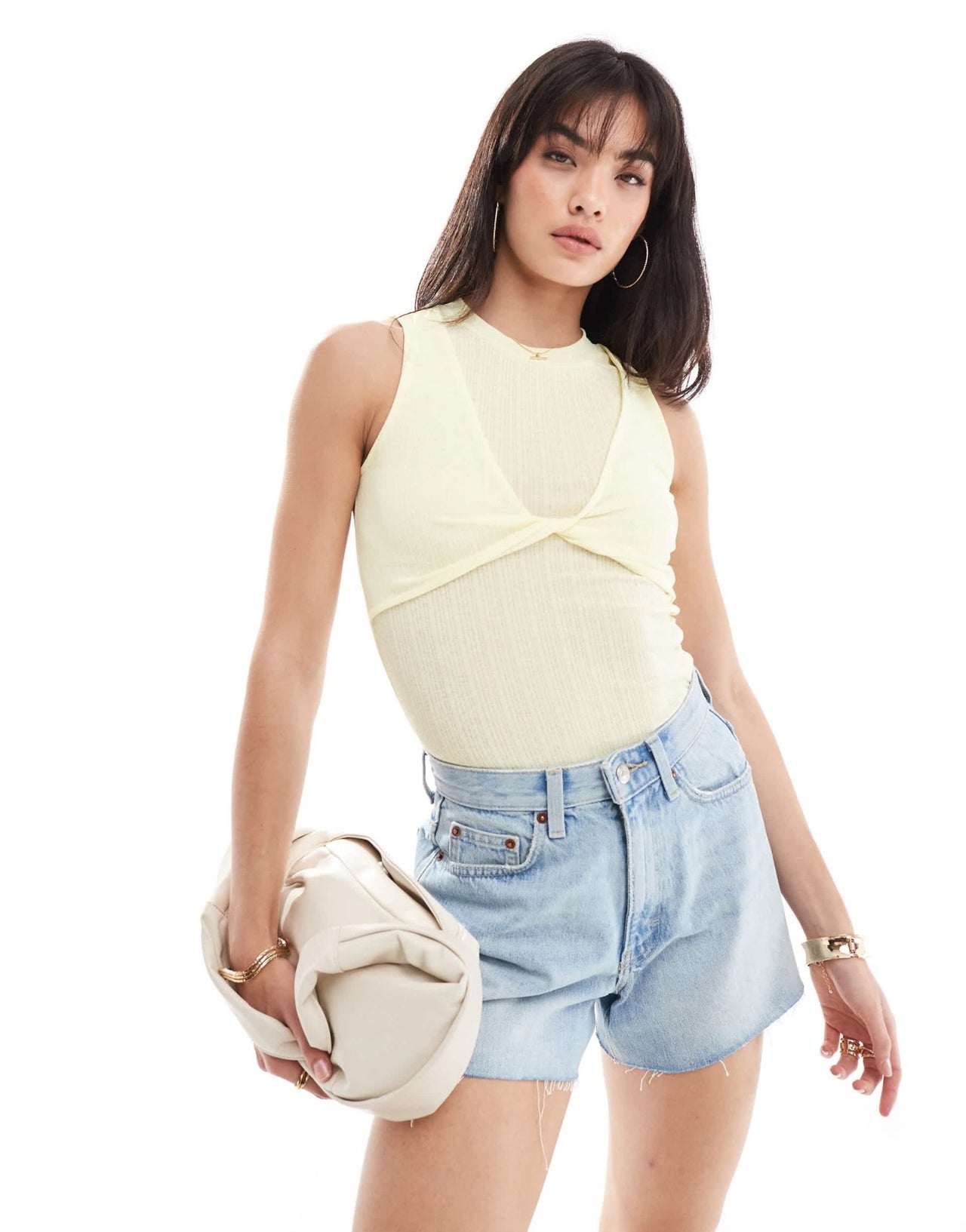 ONLY twist front sheer top in light yellow - ASOS Sample Sale EU Store