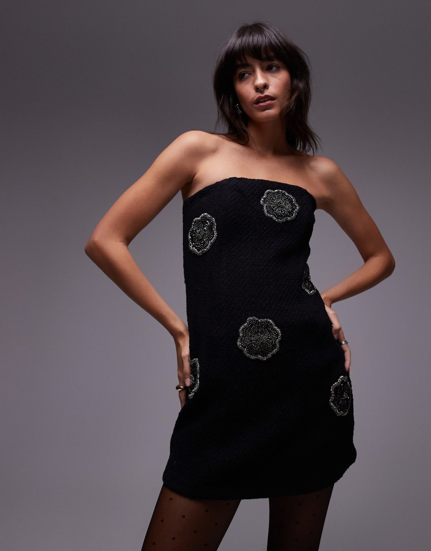 & Other Stories bandeau mini dress in black with embellished flowers - ASOS Sample Sale EU Store