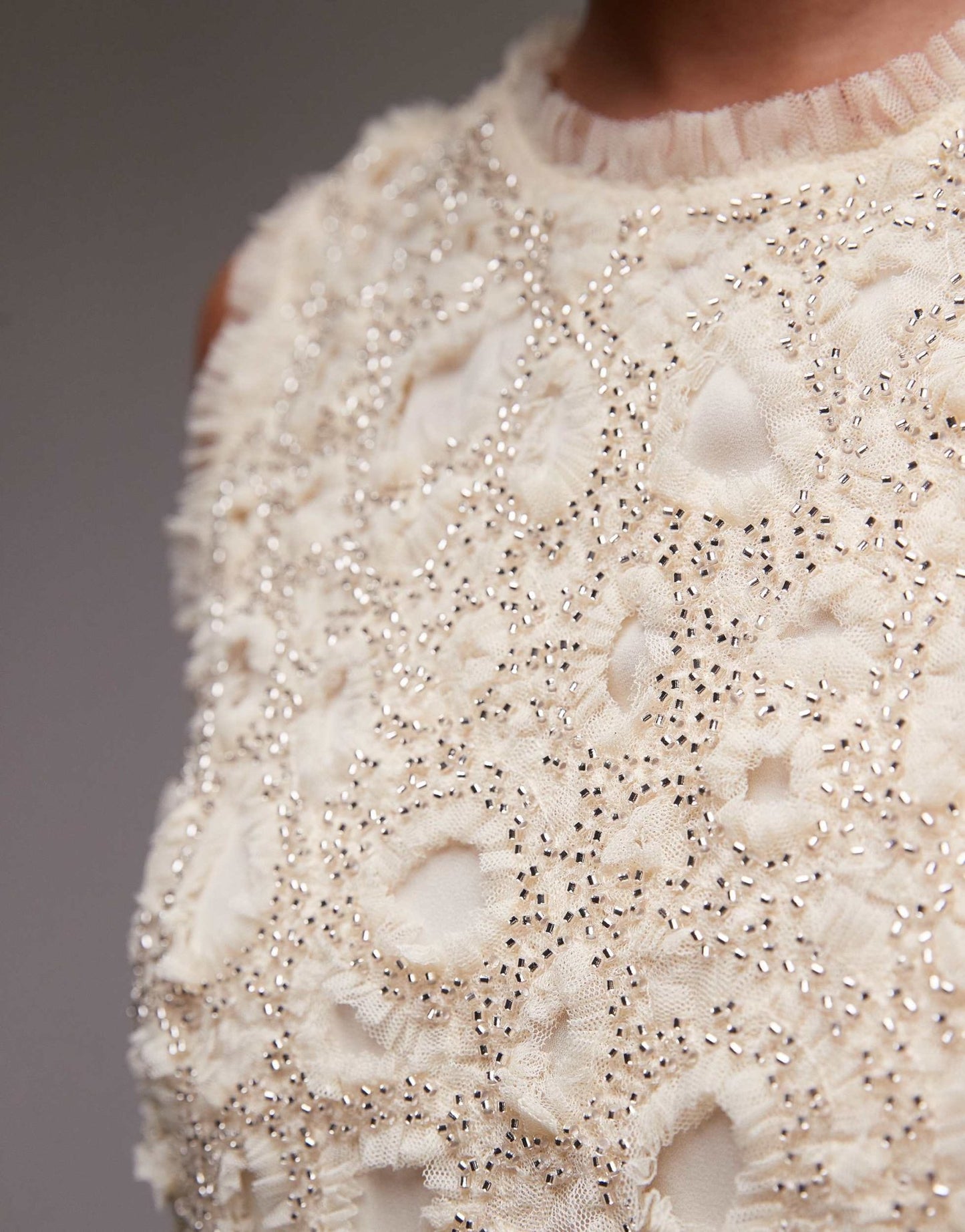 & Other Stories beaded tulle mini dress with cut work detail in cream - ASOS Sample Sale EU Store