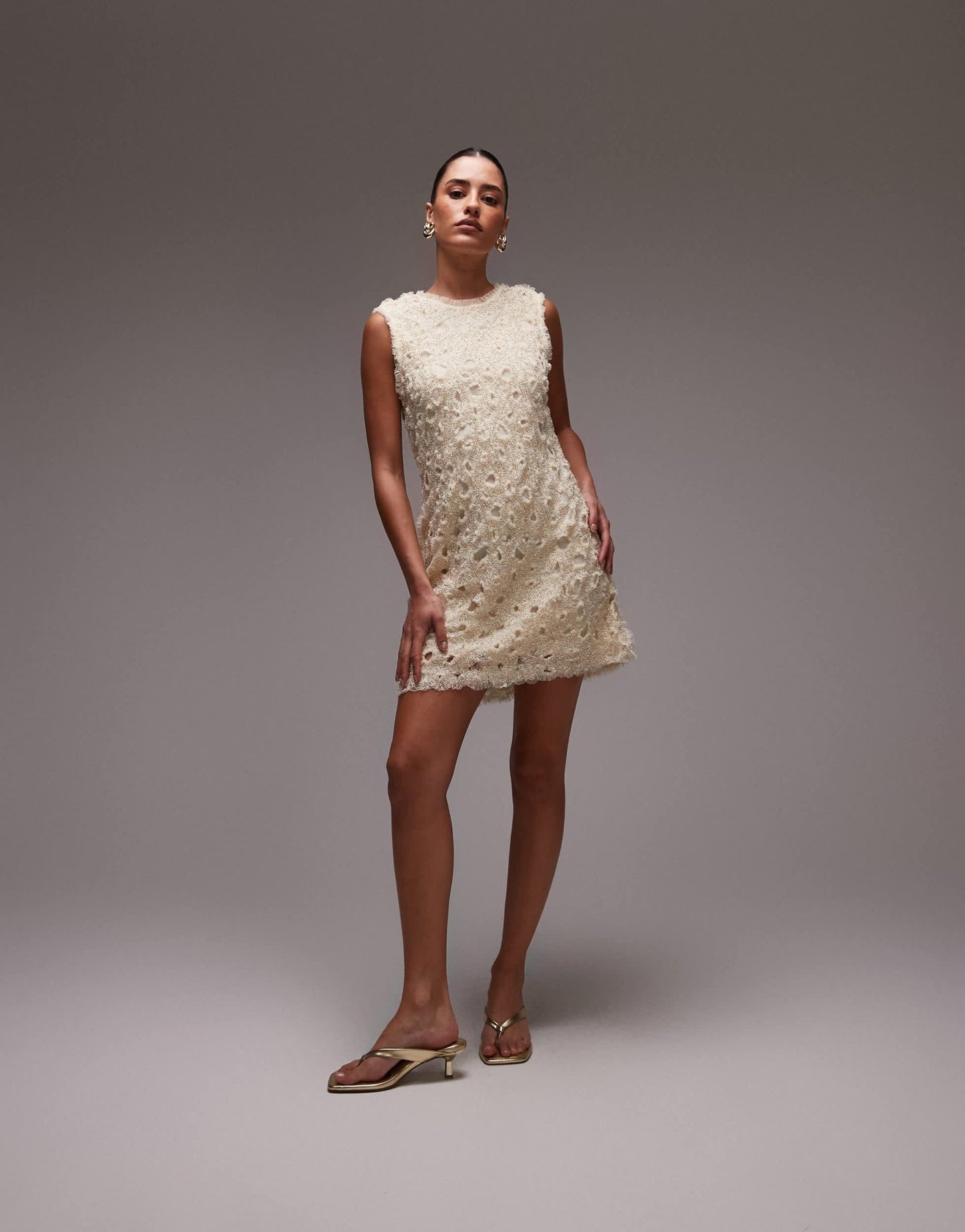 & Other Stories beaded tulle mini dress with cut work detail in cream - ASOS Sample Sale EU Store