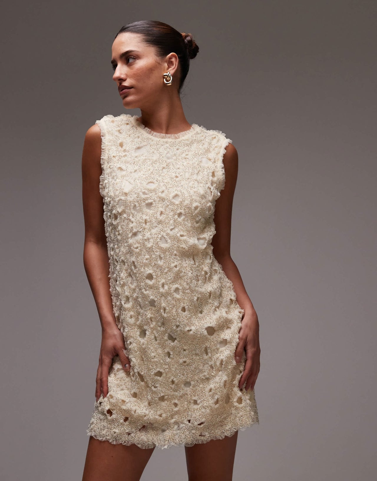 & Other Stories beaded tulle mini dress with cut work detail in cream - ASOS Sample Sale EU Store