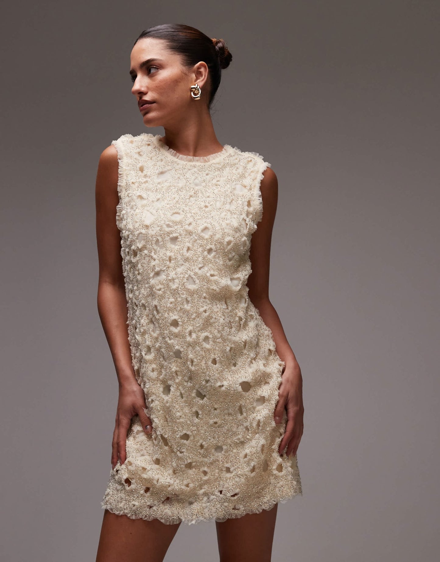 & Other Stories beaded tulle mini dress with cut work detail in cream - ASOS Sample Sale EU Store