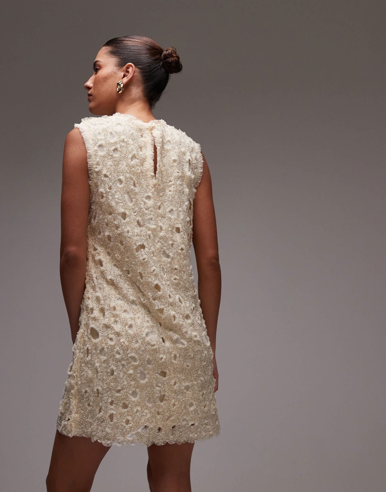 & Other Stories beaded tulle mini dress with cut work detail in cream - ASOS Sample Sale EU Store