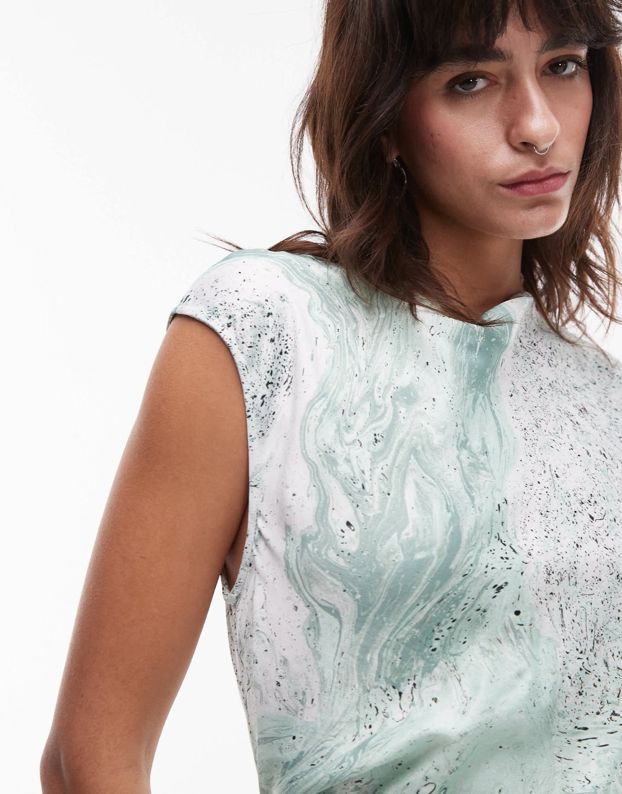 & Other Stories bias cut satin midi dress with drape detail in green oil print - ASOS Sample Sale EU Store