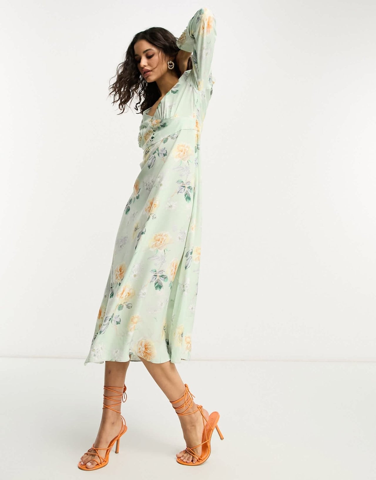 & Other Stories button detail midi dress in green floral - ASOS Sample Sale EU Store