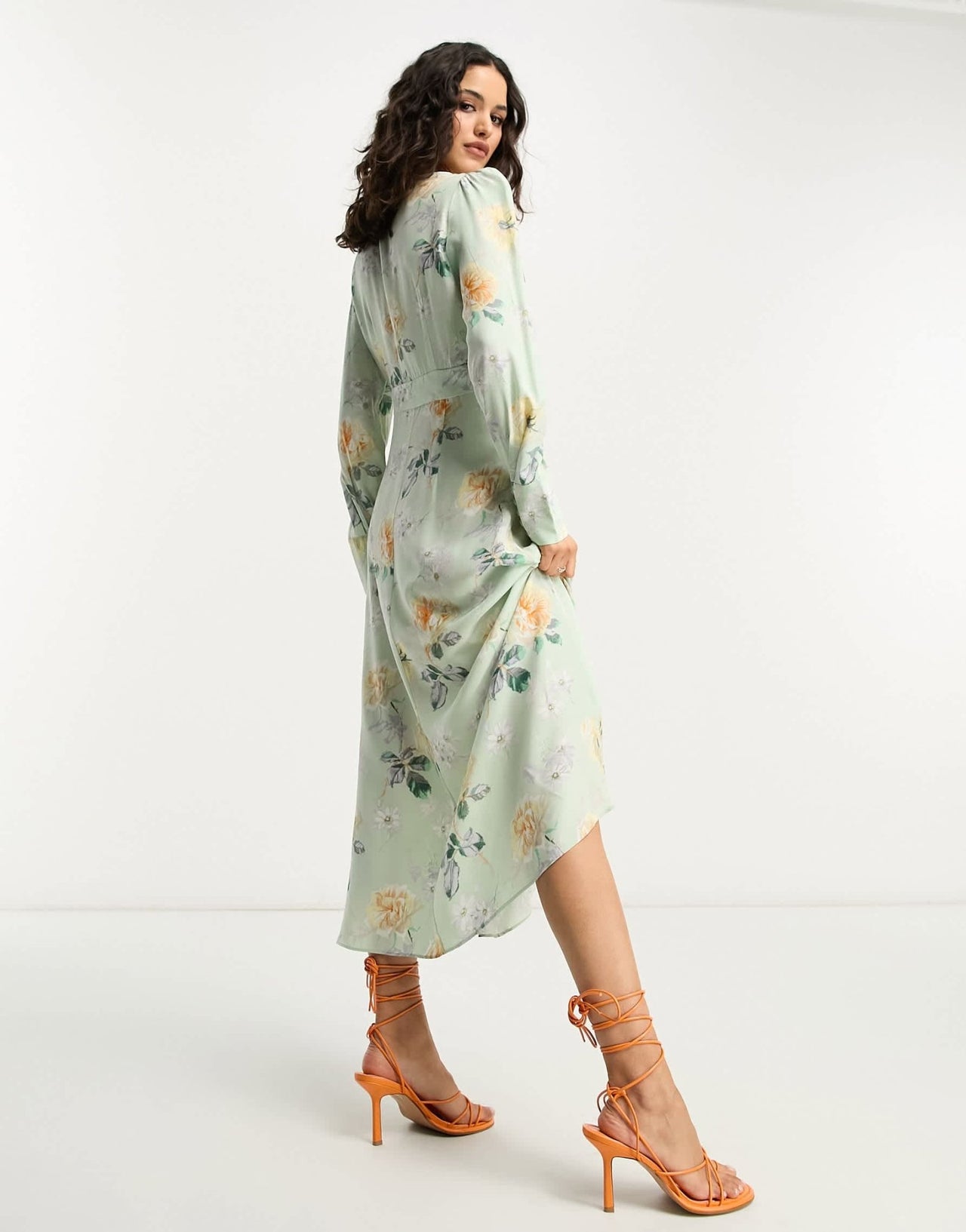 & Other Stories button detail midi dress in green floral - ASOS Sample Sale EU Store