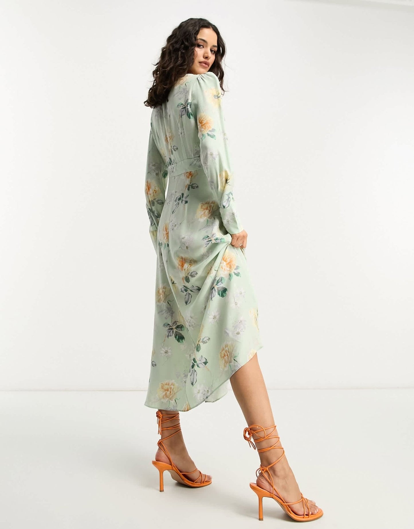 & Other Stories button detail midi dress in green floral - ASOS Sample Sale EU Store