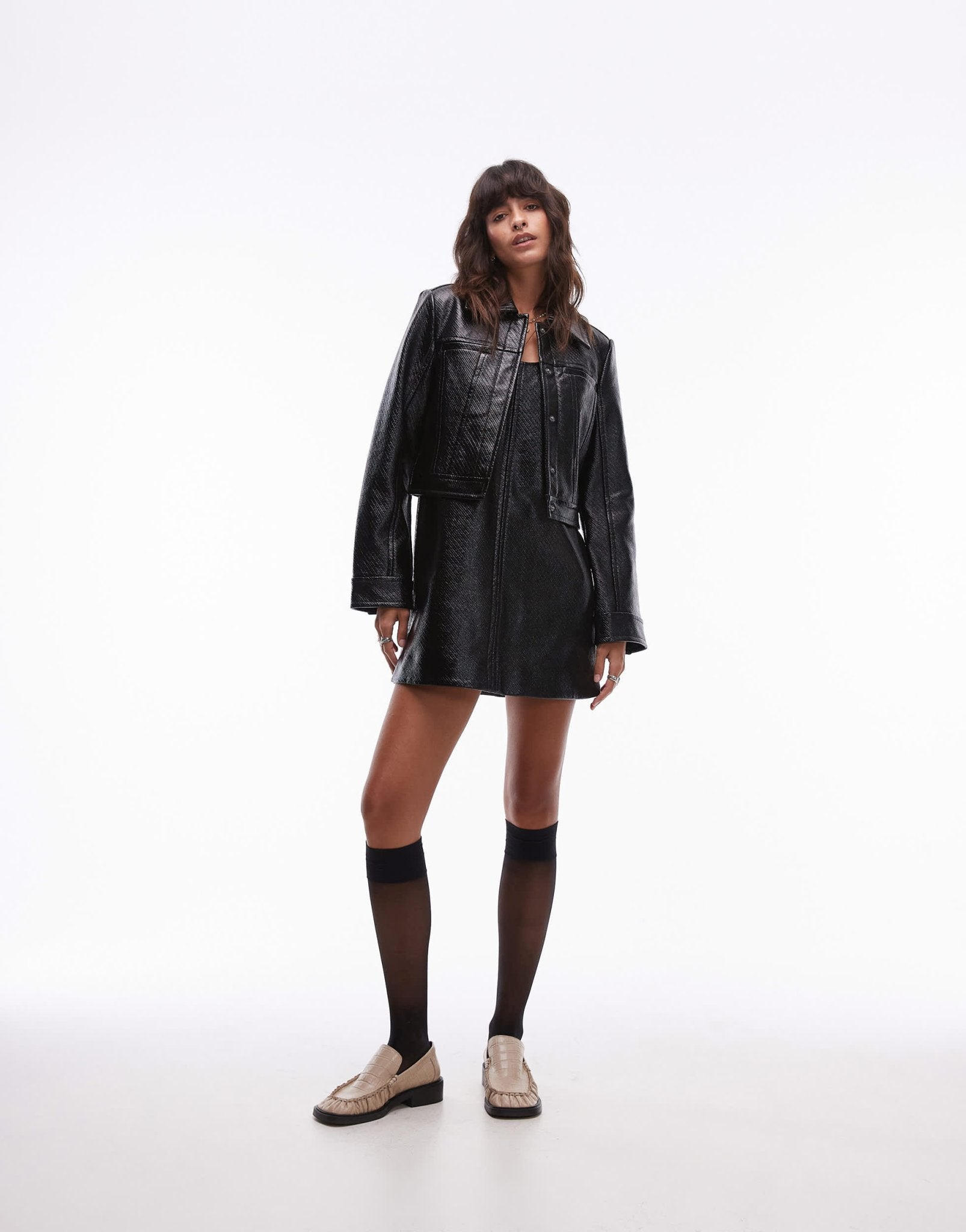 & Other Stories co - ord patent jacket with houndstooth lining in black - ASOS Sample Sale EU Store