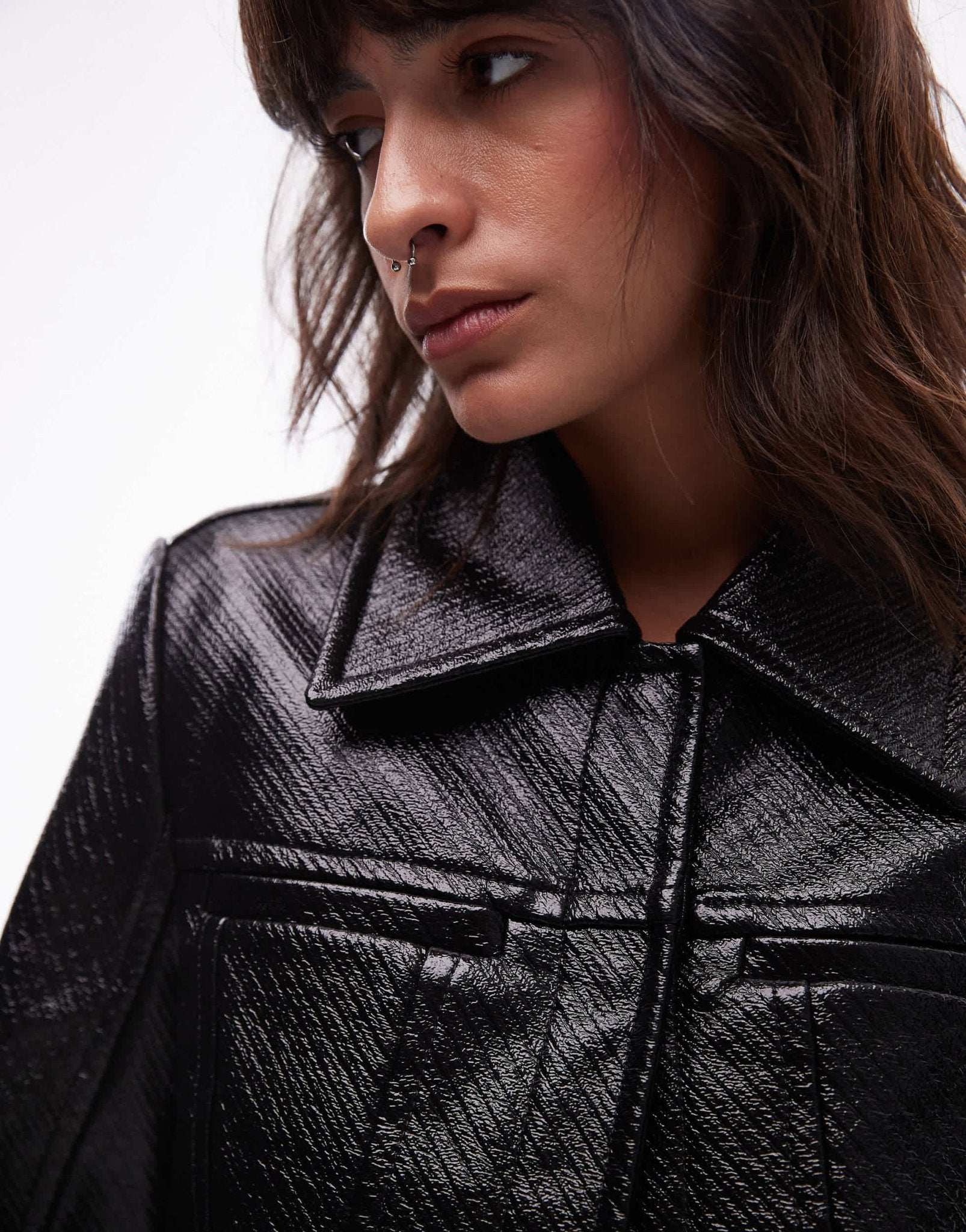 & Other Stories co - ord patent jacket with houndstooth lining in black - ASOS Sample Sale EU Store