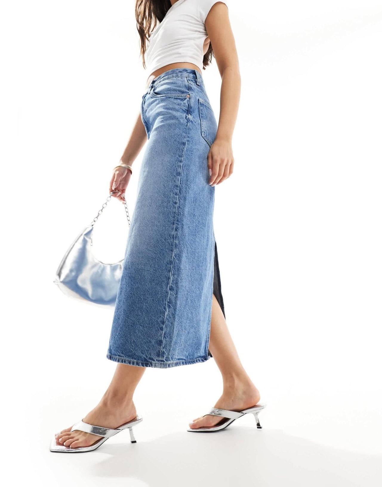 & Other Stories column denim midi skirt in midwash blue - ASOS Sample Sale EU Store