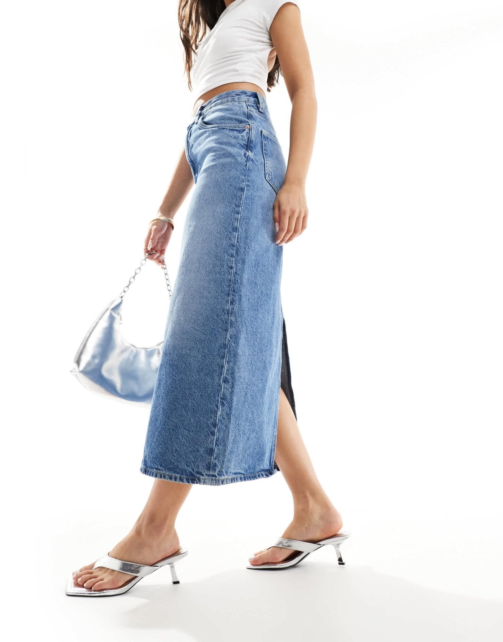& Other Stories column denim midi skirt in midwash blue - ASOS Sample Sale EU Store