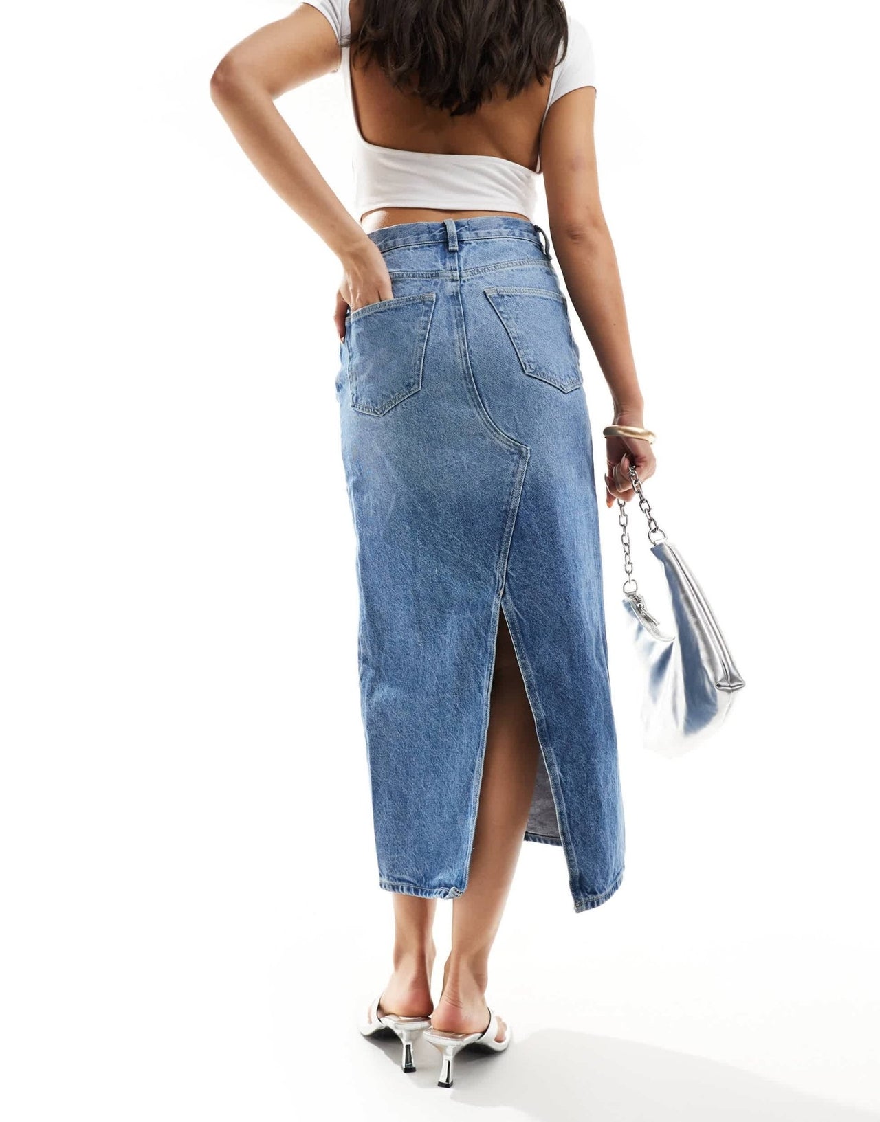 & Other Stories column denim midi skirt in midwash blue - ASOS Sample Sale EU Store