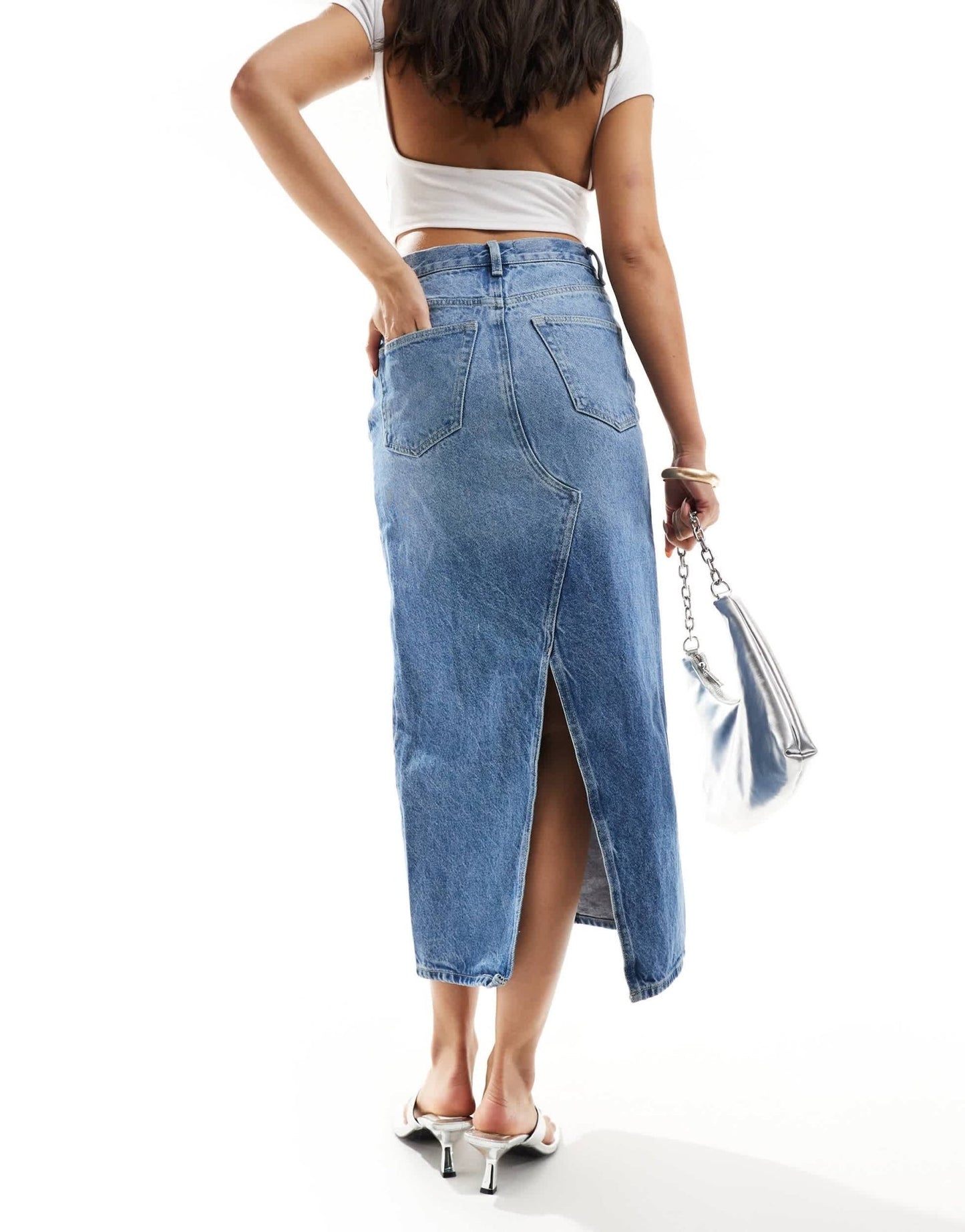 & Other Stories column denim midi skirt in midwash blue - ASOS Sample Sale EU Store
