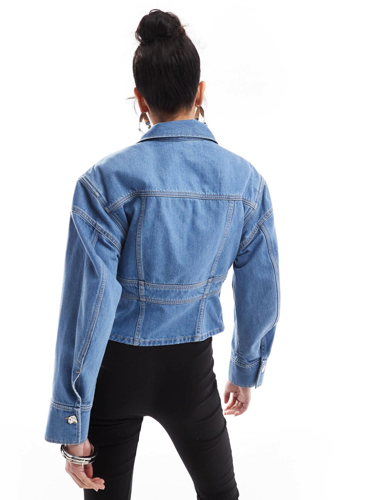 & Other Stories denim jacket with corset waist and extended shoulder in mid wash blue - ASOS Sample Sale EU Store