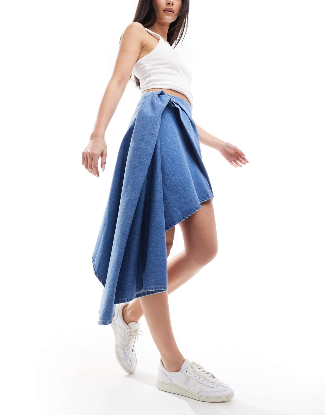 & Other Stories denim mini skirt with draped train in mid wash blue - ASOS Sample Sale EU Store
