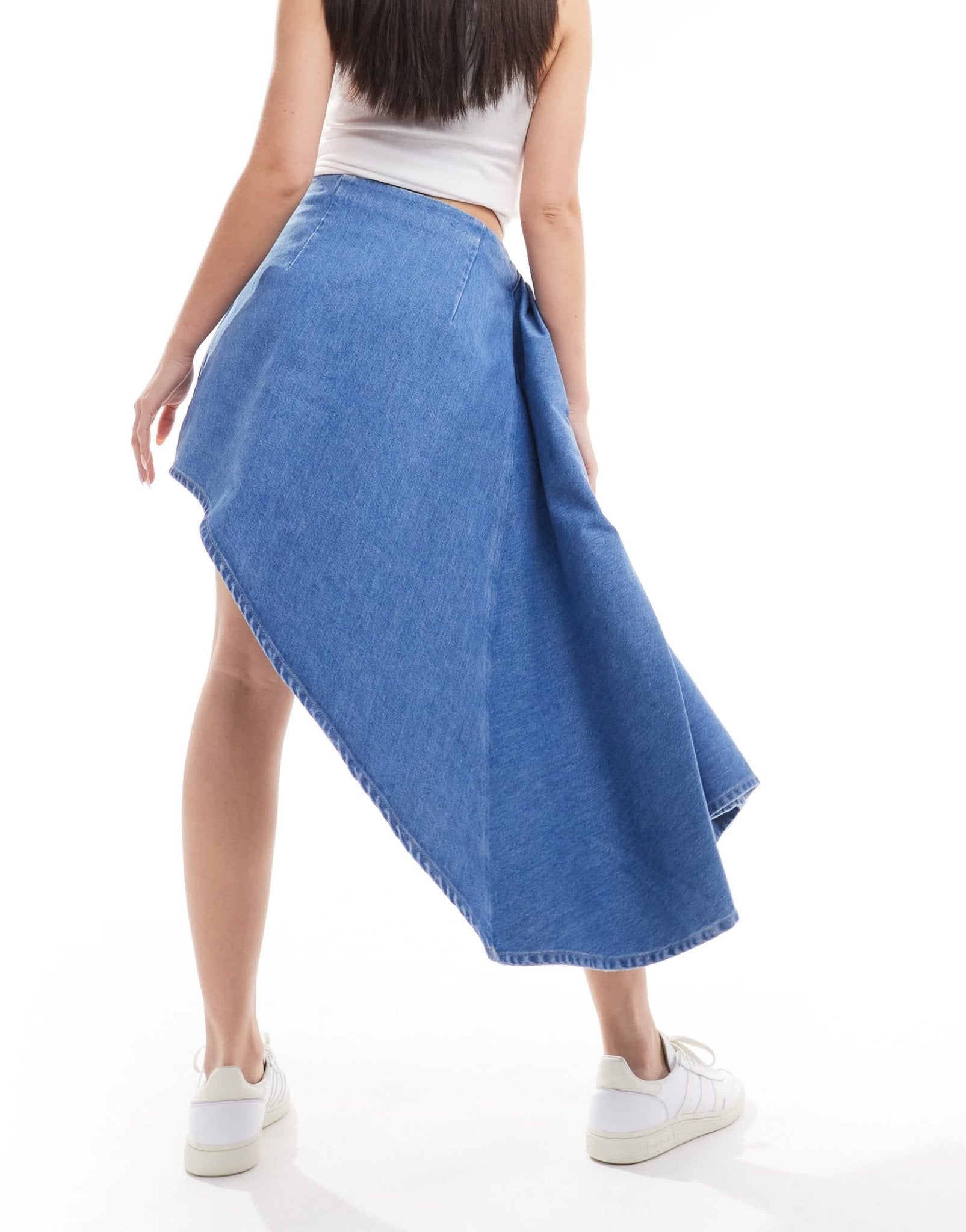 & Other Stories denim mini skirt with draped train in mid wash blue - ASOS Sample Sale EU Store