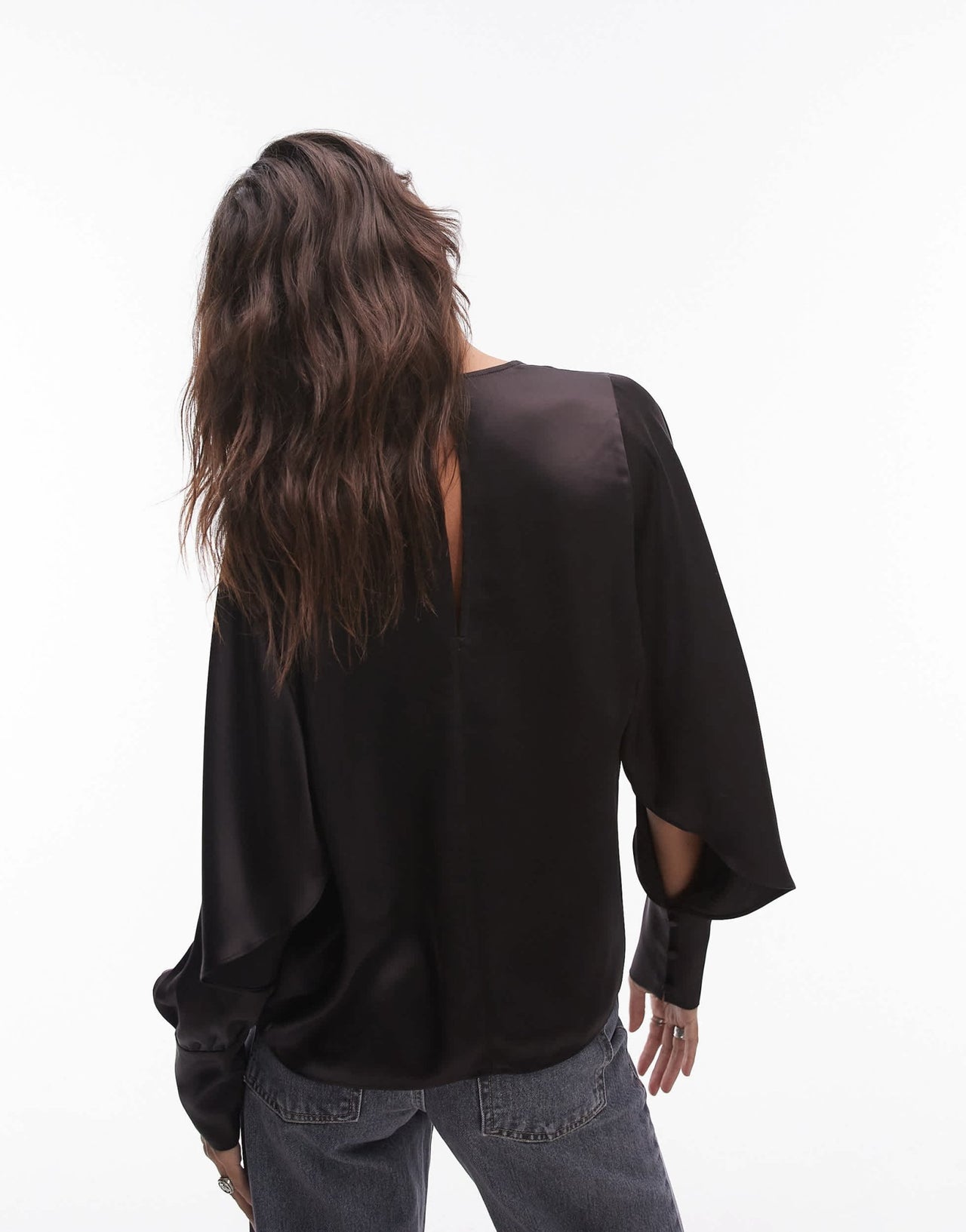 & Other Stories drape detail blouse with volume sleeves in dark brown - ASOS Sample Sale EU Store