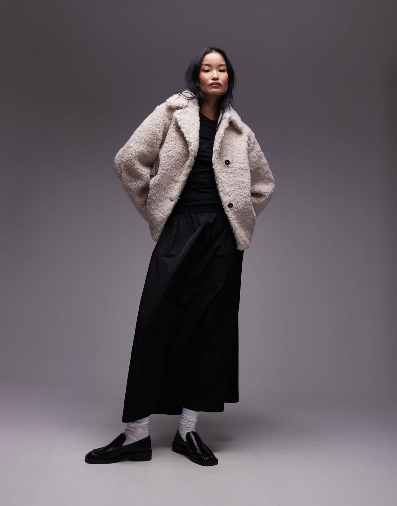 & Other Stories faux fur jacket with asymmetric button front in beige - ASOS Sample Sale EU Store