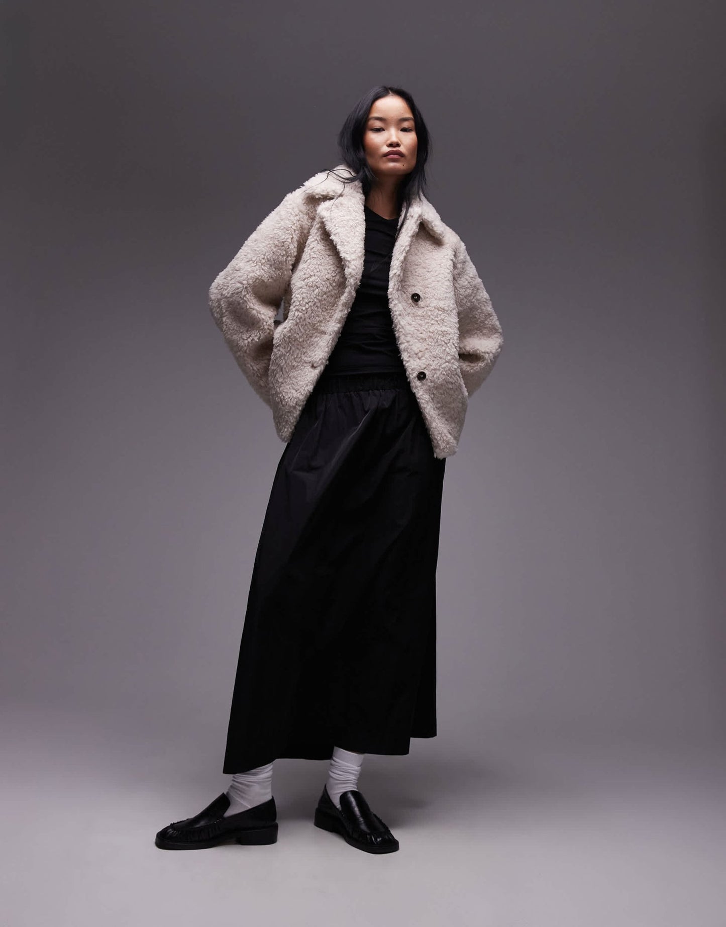& Other Stories faux fur jacket with asymmetric button front in beige - ASOS Sample Sale EU Store