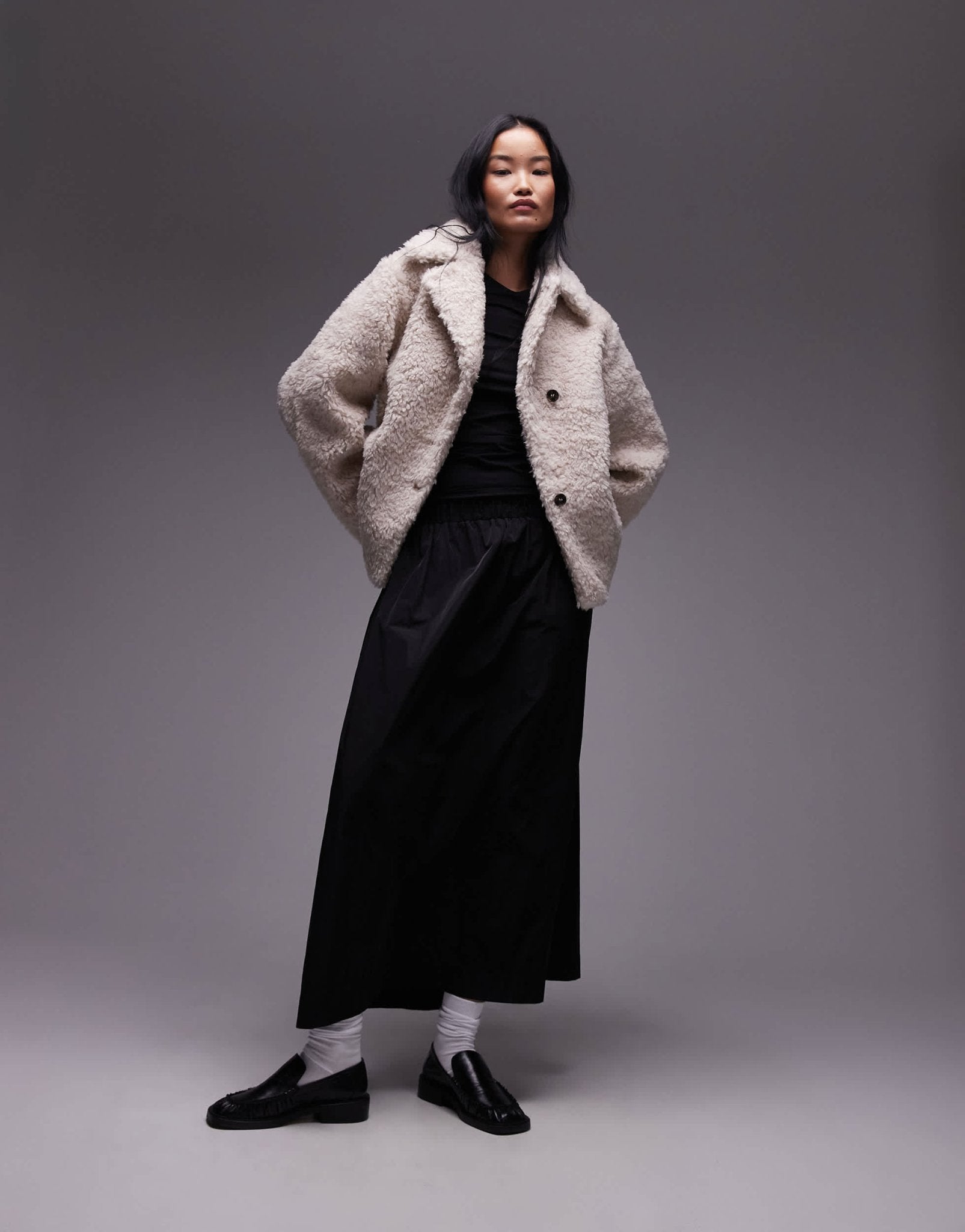 & Other Stories faux fur jacket with asymmetric button front in beige - ASOS Sample Sale EU Store
