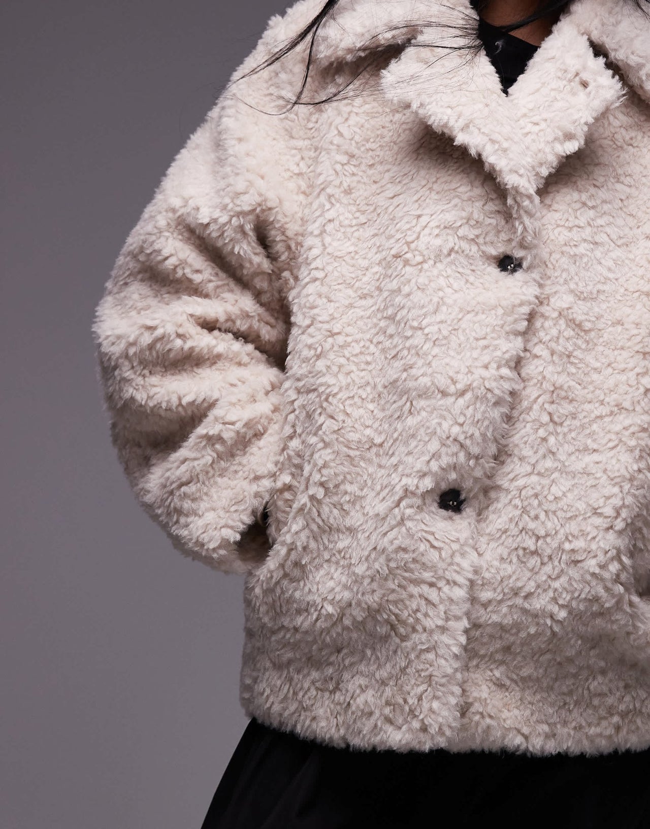 & Other Stories faux fur jacket with asymmetric button front in beige - ASOS Sample Sale EU Store
