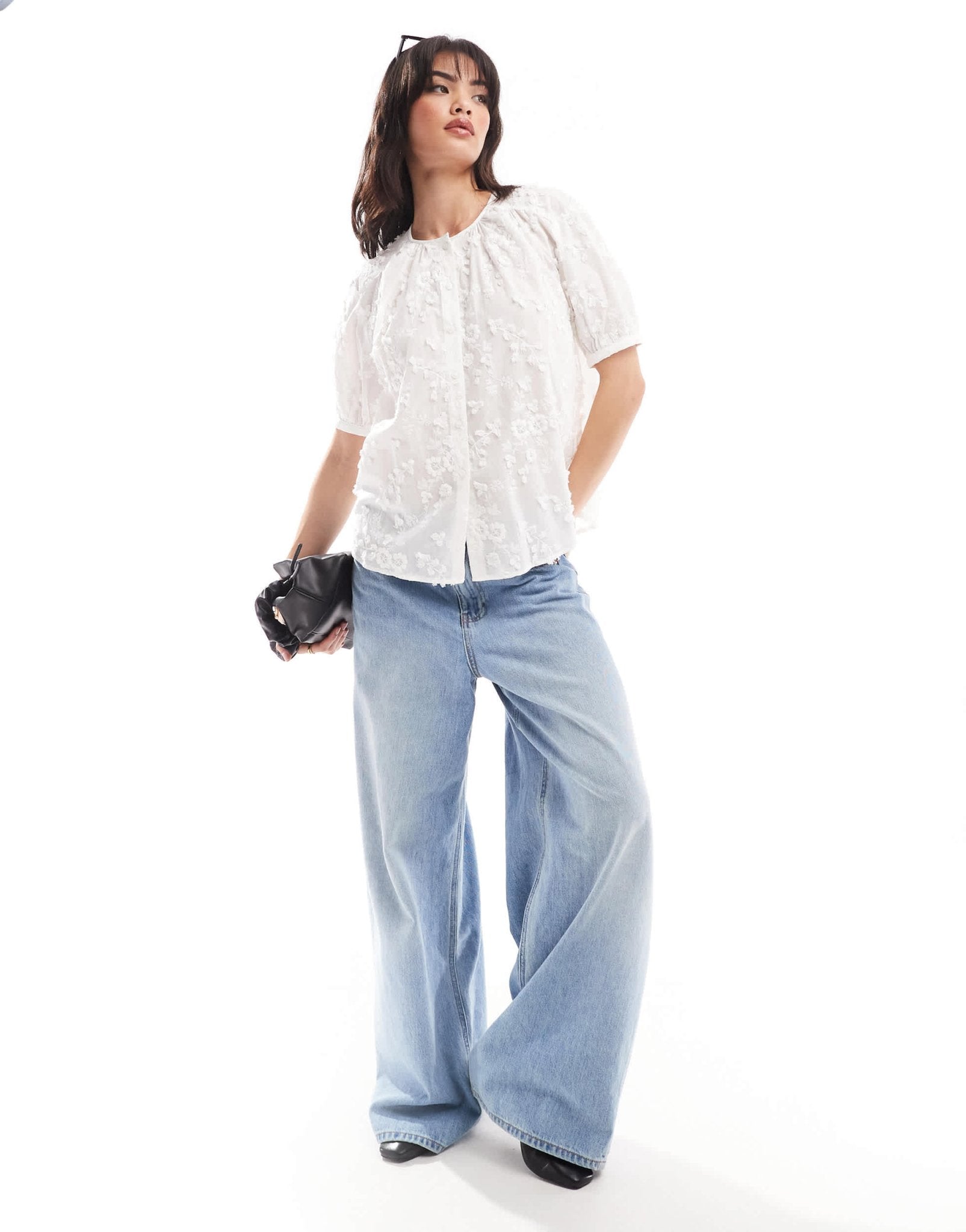 & Other Stories floral embroidered short sleeve blouse in white - ASOS Sample Sale EU Store
