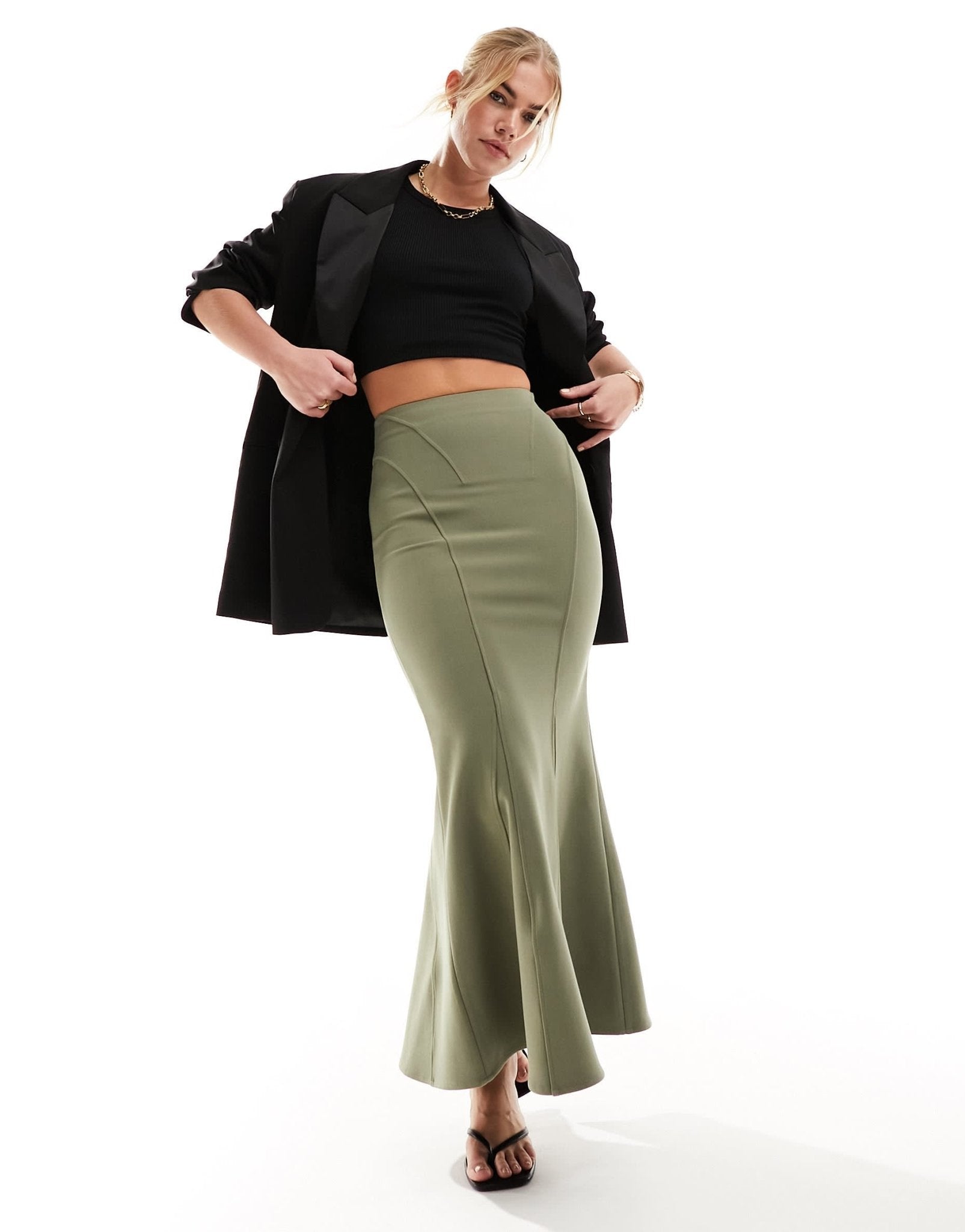 & Other Stories fluted maxi skirt in khaki - ASOS Sample Sale EU Store