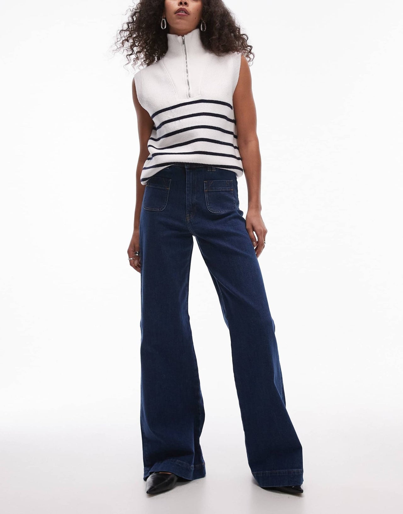 & Other Stories high rise flared jeans with patch pockets in blue wash - ASOS Sample Sale EU Store