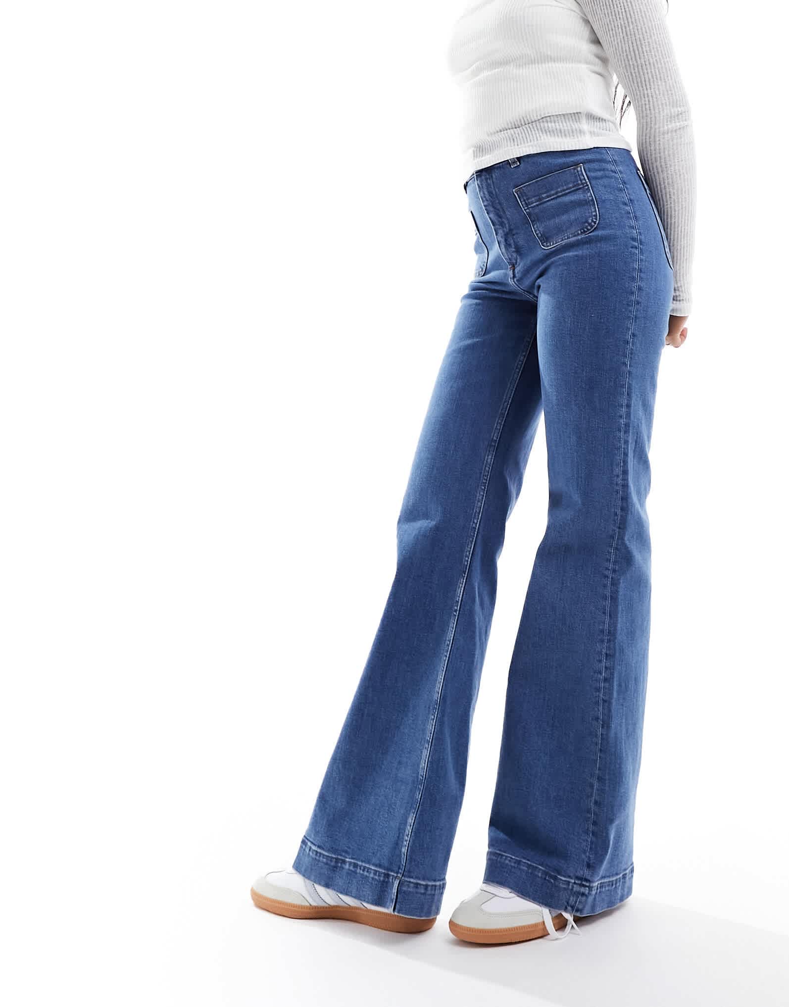 & Other Stories high waist flared jeans in mid blue - ASOS Sample Sale EU Store