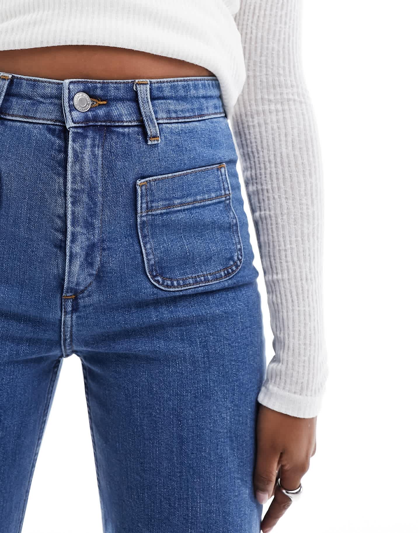 & Other Stories high waist flared jeans in mid blue - ASOS Sample Sale EU Store