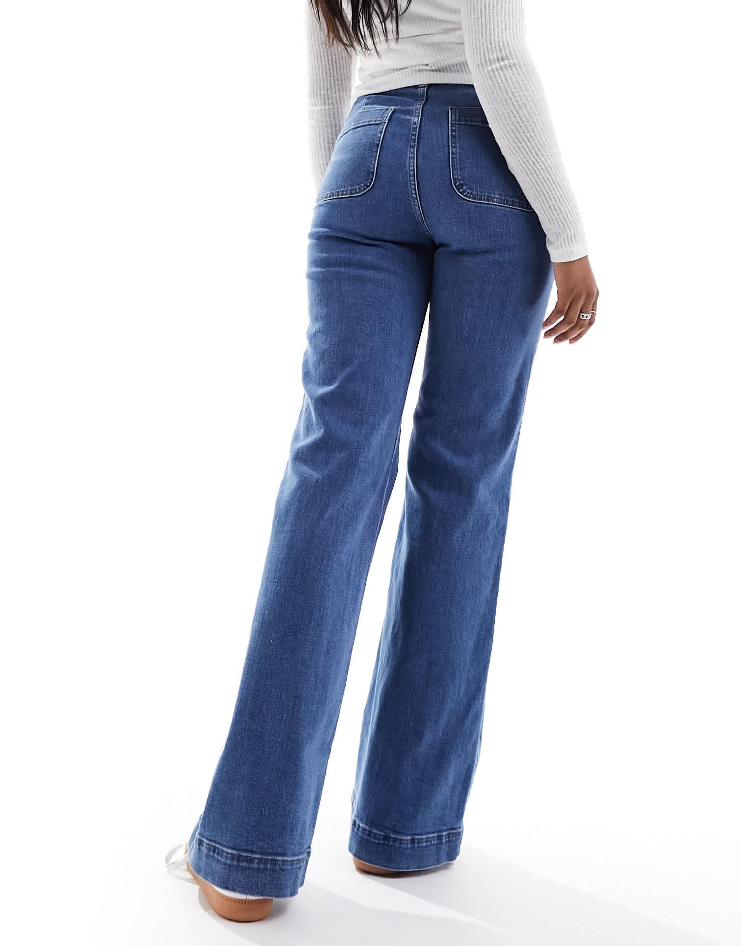 & Other Stories high waist flared jeans in mid blue - ASOS Sample Sale EU Store