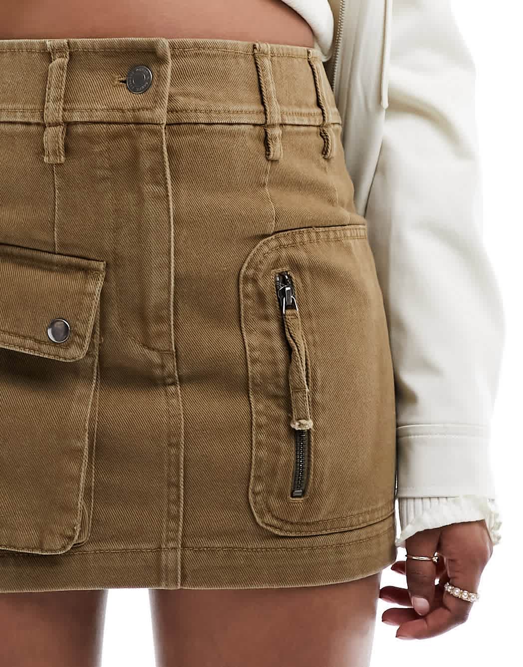 & Other Stories high waist mini skirt with pockets in dark beige - ASOS Sample Sale EU Store