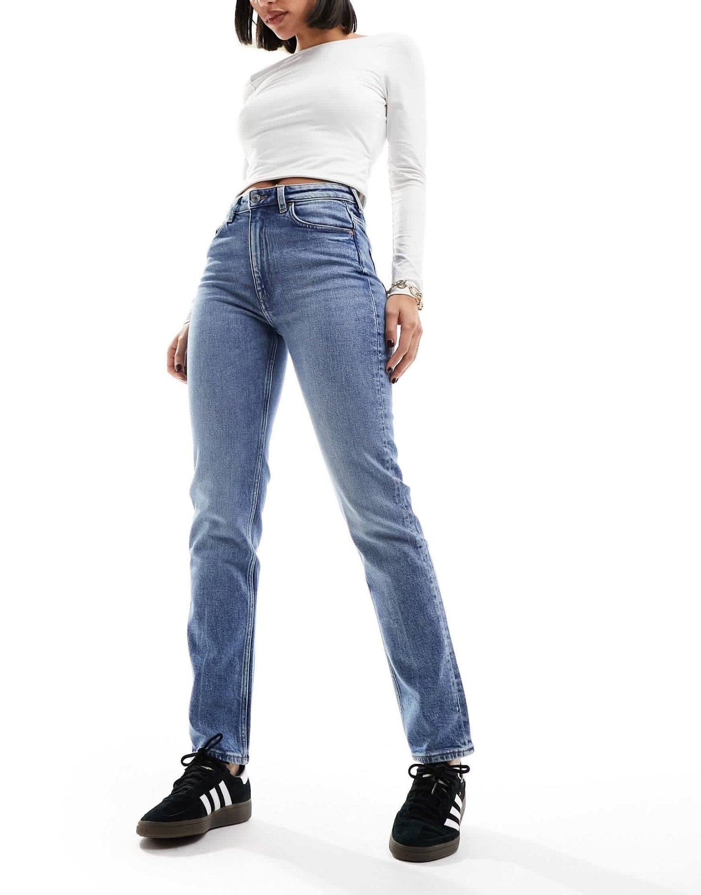& Other Stories high waist slim leg jeans in river blue - ASOS Sample Sale EU Store