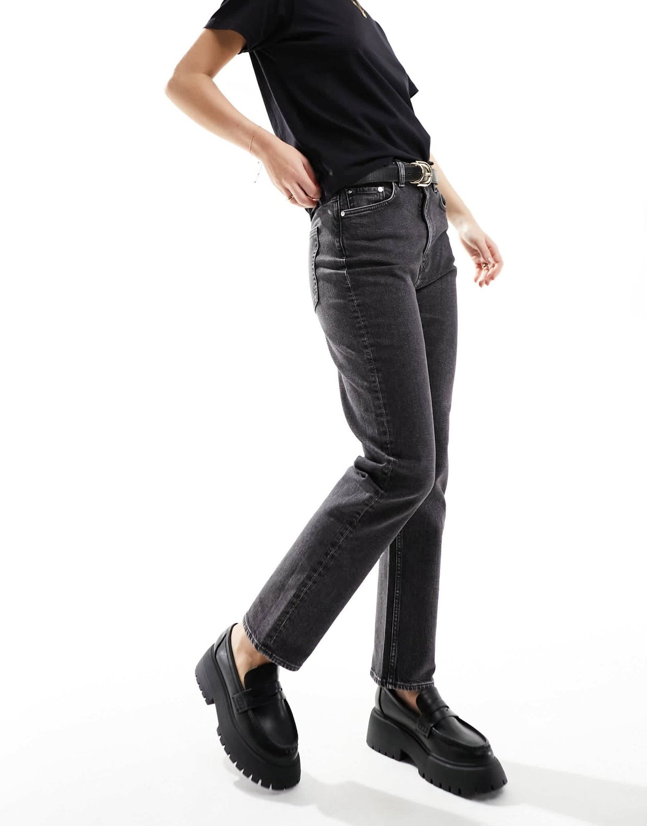 & Other Stories high waist slim leg jeans in salt and pepper black - ASOS Sample Sale EU Store
