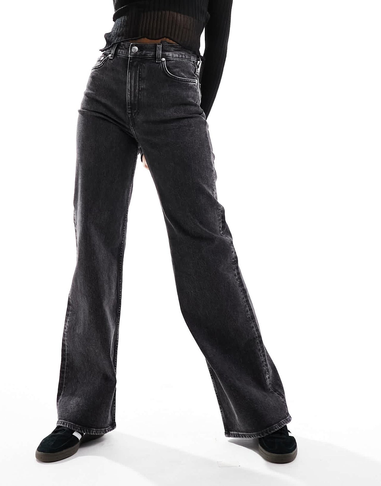 & Other Stories high waist wide leg jeans in salt and pepper black - ASOS Sample Sale EU Store