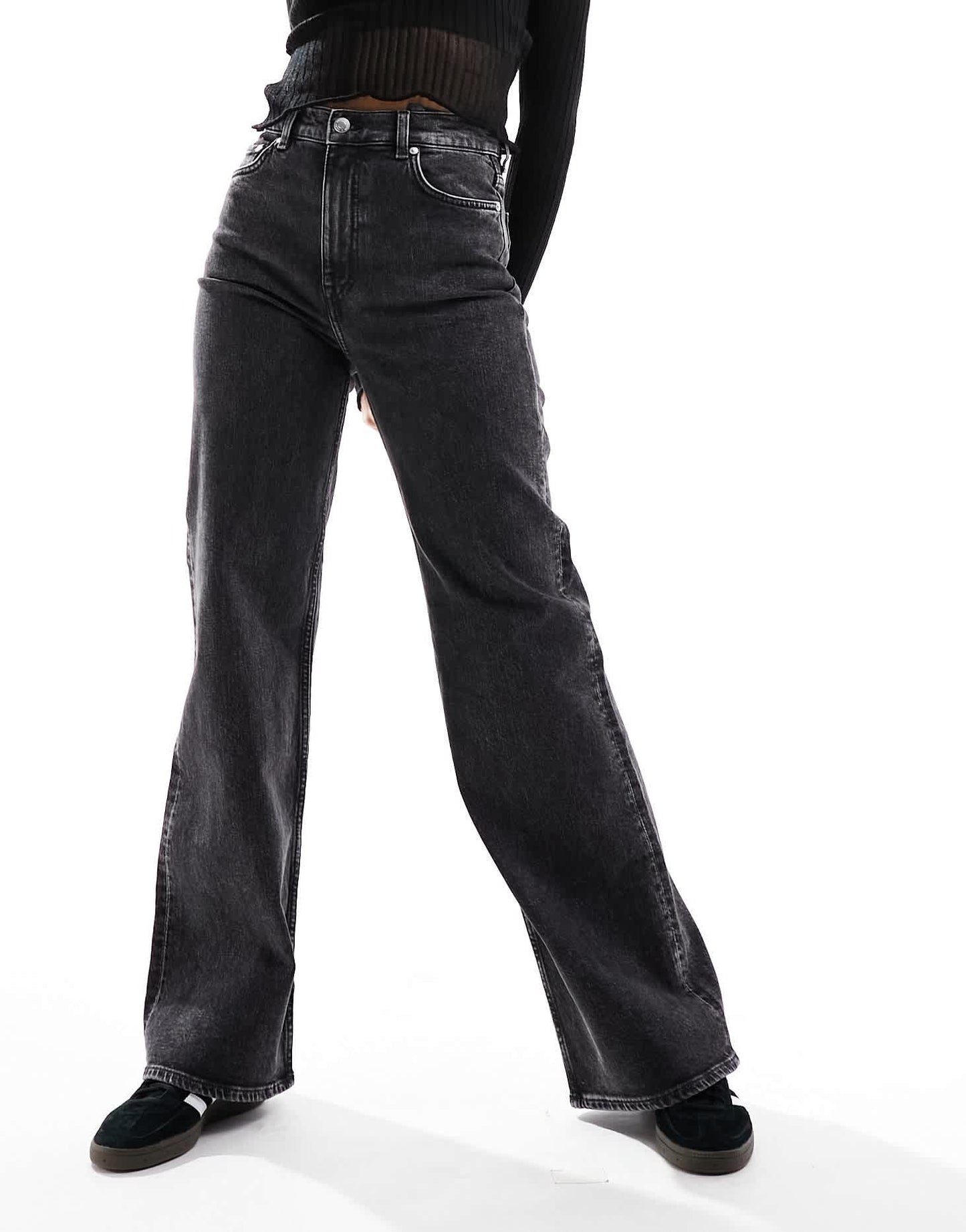 & Other Stories high waist wide leg jeans in salt and pepper black - ASOS Sample Sale EU Store