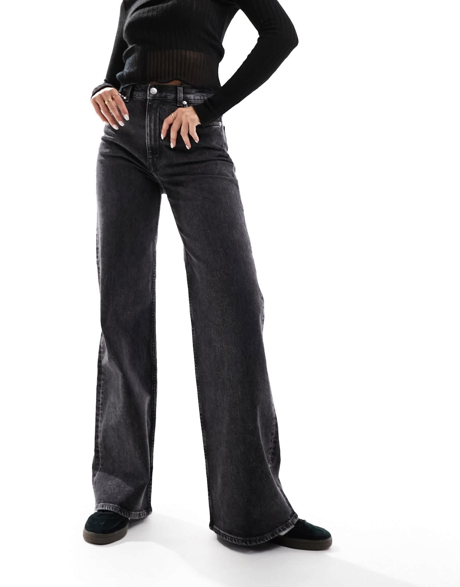 & Other Stories high waist wide leg jeans in salt and pepper black - ASOS Sample Sale EU Store
