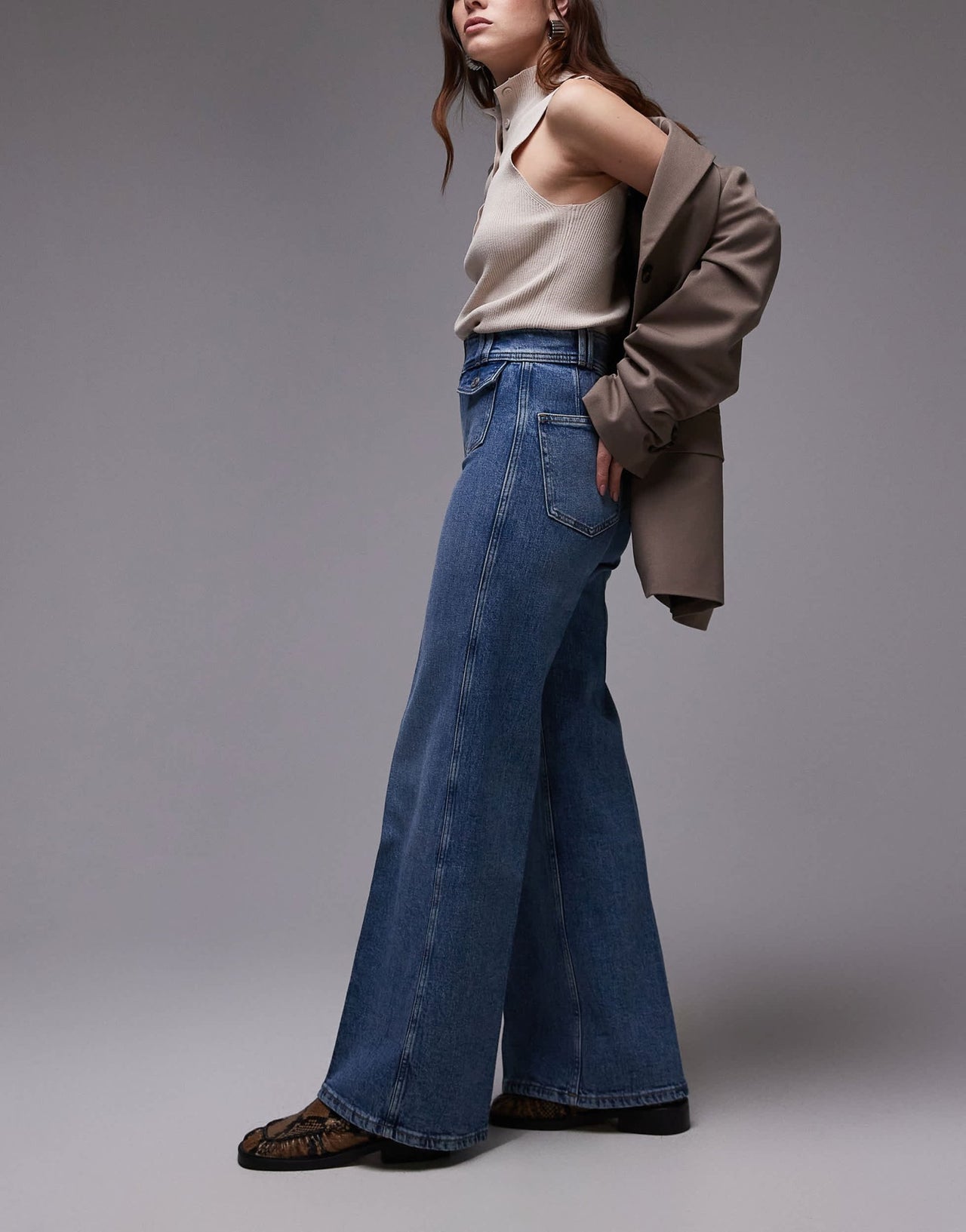& Other Stories high waist wide leg jeans with double button waistband and pocket detail in mid wash blue - ASOS Sample Sale EU Store