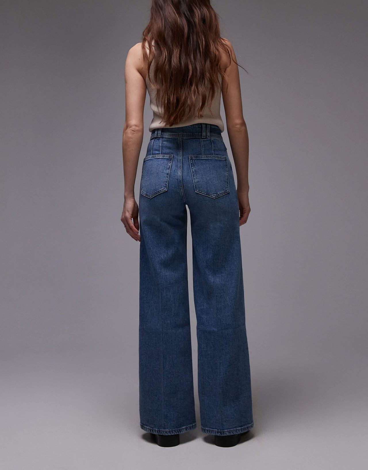 & Other Stories high waist wide leg jeans with double button waistband and pocket detail in mid wash blue - ASOS Sample Sale EU Store