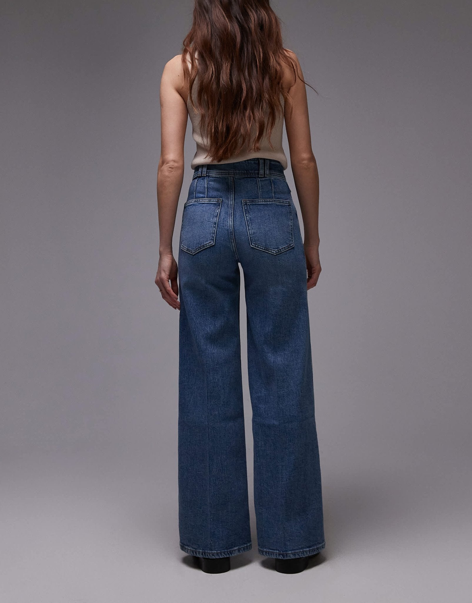 & Other Stories high waist wide leg jeans with double button waistband and pocket detail in mid wash blue - ASOS Sample Sale EU Store